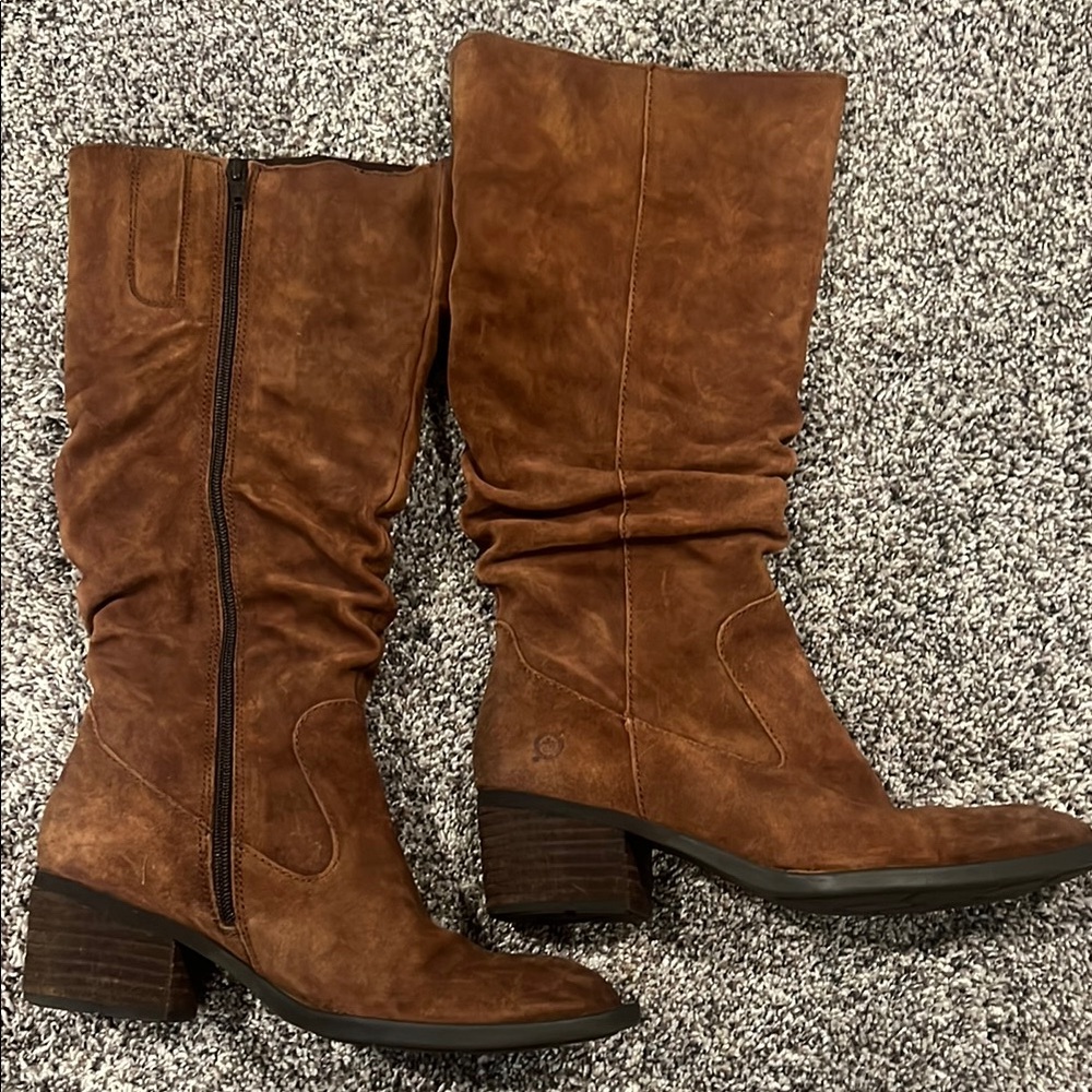 Brown Heeled Boots with Suede Finish